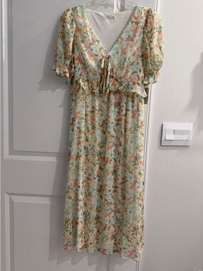 LC Lauren Conrad Floral Tie-Front Midi Dress - Peach & Green